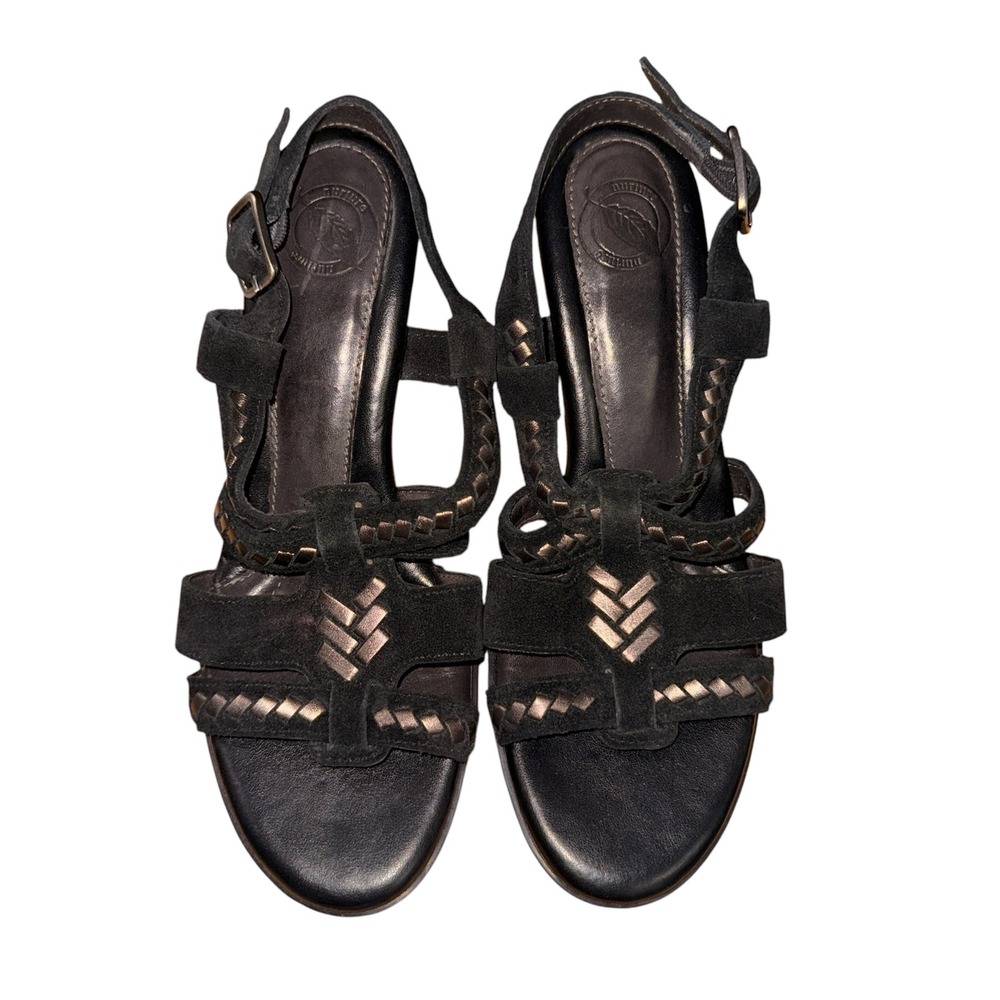 Nurture Patricia Sandals Women 6.5M Pre-Owned Heels Black Woven Leather Suede